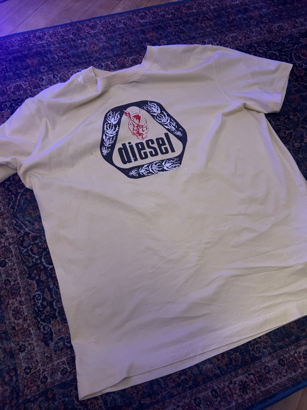 Diesel Cream Tee with Black Logo and the rabbit from donnie darko